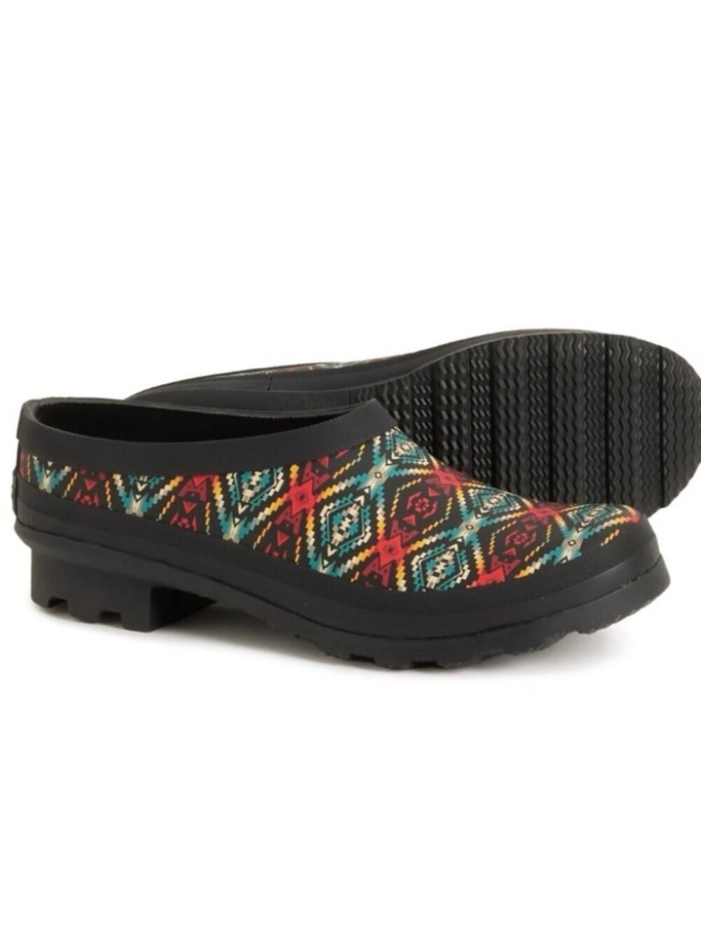 Pendleton Black Slip-On Clogs with Multicolor Aztec Print NWT rain garden shoes
